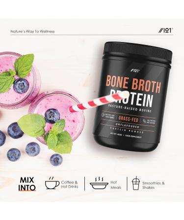 Grass-Fed Beef Bone Broth Protein Powder - 400g Unflavoured - Paleo & Keto Friendly - Halal Kosher - Pack of 1 - Buy Online on GoSupps.com