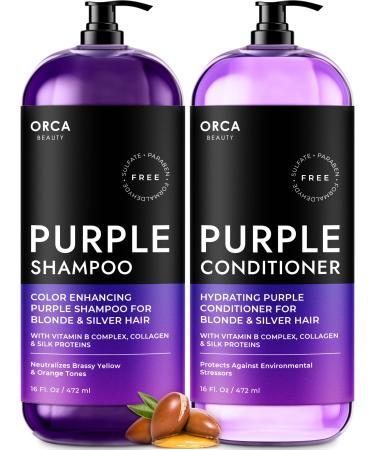 Purple Shampoo And Conditioner Set for Color Treated Hair, Toner For Blonde Hair - Sulfate Free Purple Shampoo & Purple Conditioner for Blonde Hair, Biotin + Argan Oil Purple Shampoo For Gray Hair