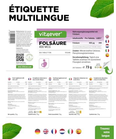 Acide Folique 400 g - 365 comprim s en format pratique de 12 mois - Vitamine B9 pour le d sir d'enfant & la grossesse - Hautement dos - Haute biodisponibilit - Vegan - Buy Online on GoSupps.com