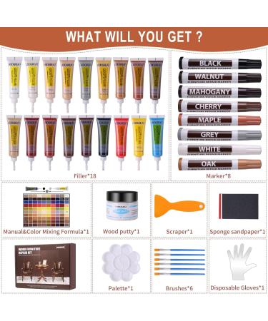 Wood Repair Kit - 37 Sets | 18 Color Wood Fillers & Scratch Remover for Furniture Floors Cabinets & Tables - Buy Online on GoSupps.com