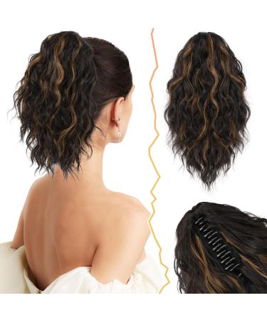 Barsdar claw clip ponytail extension 30cm short wavy claw horseplay hair extension multi layered synthetic clip ponytail hair part for women (brown & blonde) 30cm darkest brown with Auburn blond blonde highlights - Buy Online on GoSupps.com