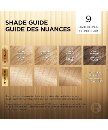 L Or al Paris Superior Preference 9 weeks of Luminous Fade-Defying Permanent Hair Dye 9 Light Blonde 100% Grey Coverage 1 Hair Dye Kit (Packaging May Vary) Light Blonde 1 Count ( Pack Of 1 ) - Buy Online on GoSupps.com