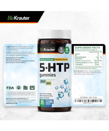5-HTP Supplement Gummies - 200 mg Relaxation Support | Vegan 90 Chews with L Tryptophan | 5 HTP Plus for Stress Relief - Buy Online on GoSupps.com