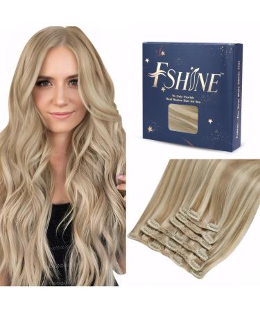 FSHINE CLIP in Extensions real hair 40cm Double Tress Extensions Blond Clip in 120g Real hair clip extensions hair highlighted blond full of head hair exension real hair clips 7pcs #16P22 1.5 clip #16p22 40cm