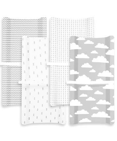 Premium Cotton Baby Changing Pad Cover 4 Pack - Grey and White - Machine Washable - Boy or Girl - Diaper Changing Pad Sheets - Buy Online on GoSupps.com