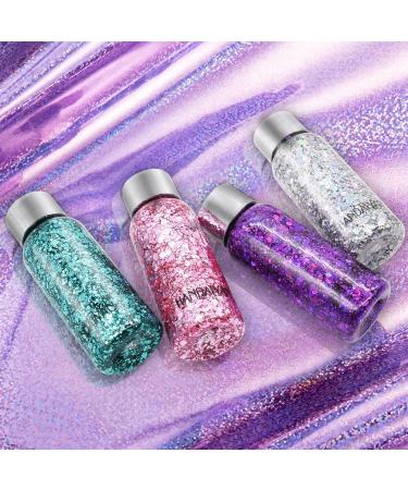 6 Bottle Glitter Set for Face & Body - Festive Makeup Gel with 3 Spoons | Christmas Masquerade & Birthday | White Gold Silver Pink Green Purple - Buy Online on GoSupps.com