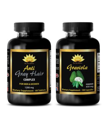 antiaging antioxidant Supplement - Anti Gray Hair - GRAVIOLA Complex - Nettle Root Powder - Combo - 2 Bottles