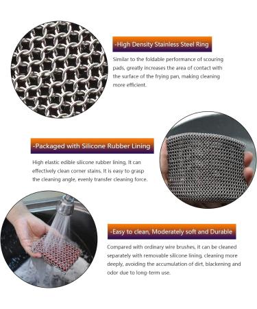 High Density Stainless Steel Chainmail Scrubber with Silicone Lining - Ideal for Cast Iron Skillets, Woks, Pots, and Pans - Black - Buy Online on GoSupps.com