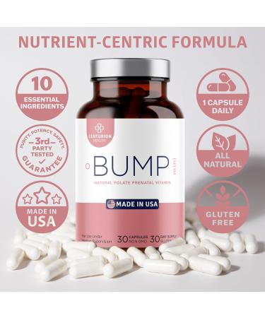 Centurion Labs Bump Mini Complete Prenatal Vitamins for Women with Folate Choline Carbonyl Iron Zinc Vitamin D3 and Vitamin B12 for Fetal Development and Pregnancy Support 30 Caps - Buy Online on GoSupps.com