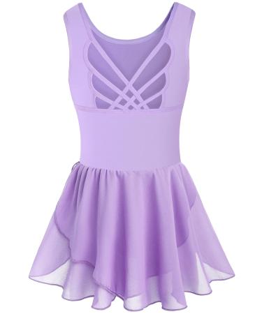 Tegmk Girls Tank Ballet Leotards with Skirt Toddler Dance Dress,Cute Butterfly Hollow Back 6-8 Years Purple