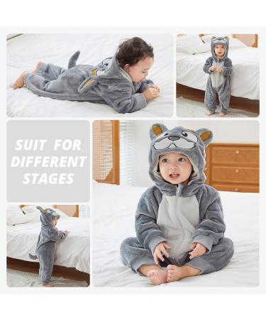 COOKY.D Baby Hooded Rompers | Winter Flannel Jumpsuit Pajamas for Infants | 3-6 Months | Dog Design - Buy Online on GoSupps.com