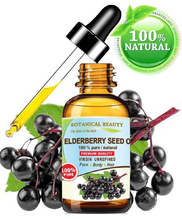 Belgian Elderberry Seed Oil - 100% Pure Cold Pressed Carrier Oil for Face Skin Hair & Nails - Anti-Aging by Botanical Beauty | 1 Fl. Oz - Buy Online on GoSupps.com