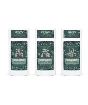 Schmidt's Aluminum Free Sensitive Skin Natural Deodorant with Hemp Seed Oil For 24 Hour Odor Protection and Freshness, Sage + Vetiver Vegan, Certified Cruelty Free, 3.25 oz 3-pack Hemp Seed Oil and Sage