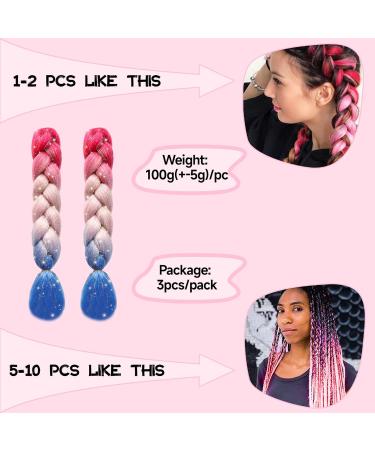 Ombre Braiding Hair - 2 Pack Kanekalon Hair Braids Extensions (Pink & Blue) | International Shipping - Buy Online on GoSupps.com