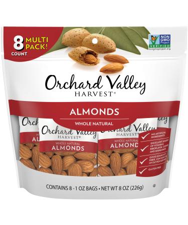 Orchard Valley Harvest Whole Natural Almonds 1 Ounce Bags (Pack of 8) Unsalted Gluten Free Non-GMO No Artificial Ingredients
