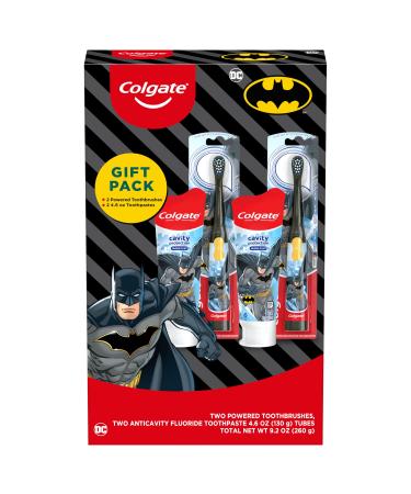 Colgate Kids Toothbrush Set with Toothpaste for Ages 3+, Batman Gift Set, 2 Battery Toothbrushes and 2 Toothpastes Gift Set Batman