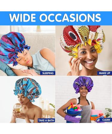 Janmercy African Satin Bonnet 4 Pcs Set - Adjustable Buckle, Double Layer Sleep Cap for Women - Extra Large Reversible Night Hair Bonnets (Retro Style) - Buy Online on GoSupps.com