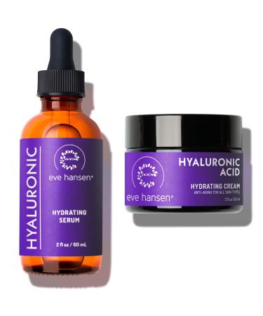 Eve Hansen Hyaluronic Acid Skincare Bundle Includes 2oz Hyaluronic Acid Serum & 1.75oz Hyaluronic Acid Cream Hydrating Anti-Aging and Moisturizing Serum & Cream for Face and Neck