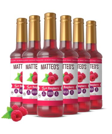 Matteo's Sugar-Free Fruit Syrup Sweeteners for all types of Beverages - for Pastry Dessert Kitchen Restaurant and Bars Authentic Raspberry Flavor Tart Sweet Non Alcoholic Syrup (750mL 6pk) 750 ml (Pack of 6)