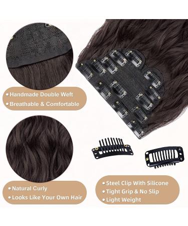 Flvaco 20 Inch Dark Brown Synthetic Clip In Hair Extensions - 6PCS Long Wavy Hairpieces for Women | Thick Double Weft Full Head Extensions (230G) - Buy Online on GoSupps.com