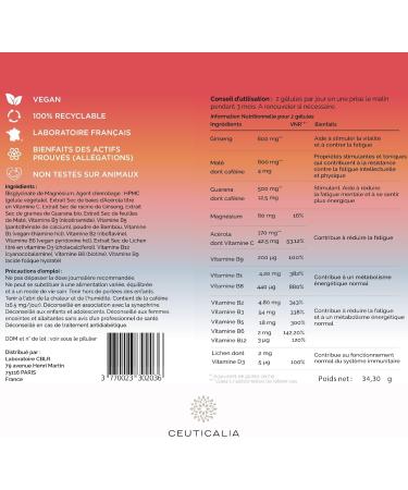 Energy and Vitality Supplement - Boost Energy - Anti Fatigue and Exhaustion - For Adults - Ginseng Guarana Mate Acerola Magnesium Vitamins D and B - 60 Capsules - 30 Days - Buy Online on GoSupps.com