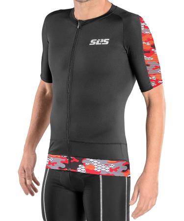 SLS3 Men's Tri Top Short Sleeve | Aero Cycle Jersey for Triathlons | Black/Red Camo | Small - Buy Online on GoSupps.com