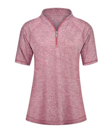 Cucuchy Womens V Neck Golf Polo Shirts Moisture Wicking Sports Workout Tops Medium Y-.light Red