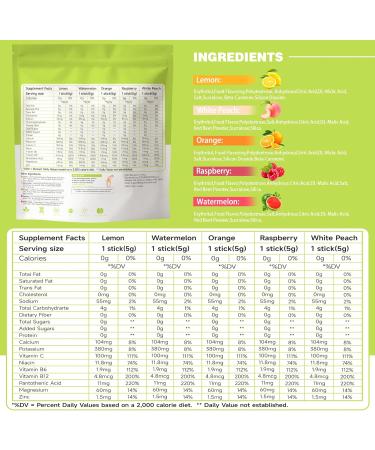 Electrolytes Powder Packets 25 Sticks Hydration Packet Sugar Free Electrolyte Drink Mix 5 Flavors for Rehydration with Minerals Nutrients with Lemon Watermelon Orange Raspberry White Peach - Buy Online on GoSupps.com