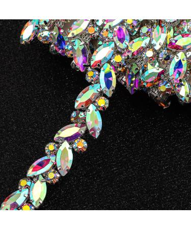 1 Yard Shiny Rhinestone Chain Trim Applique  Bling Crystal Sewing Trim Crafts Bridal Costume Embellishment Chain Trim Sparky Jewelry DIY for Necklace Bags Wedding Parties (AB Color)