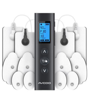 AVCOO 30 Modes TENS EMS Unit Compact Muscle Stimulator for Pain Relief, Rechargeable & Portable Dual Channel EMS Muscle Stimulator with 30 Intensity Levels and 12 Electrode Tens Unit Replacement Pads