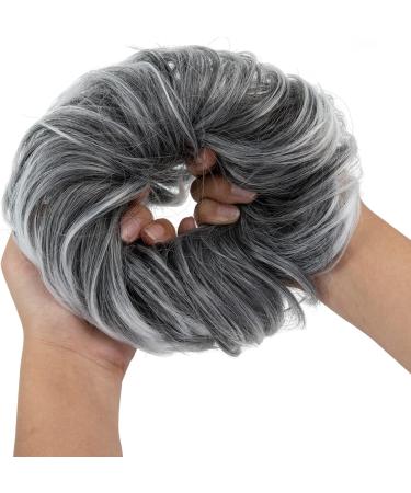 SARLA Messy Bun Hair Scrunchie for Women - Curly Wavy Updo Ponytail Extension in Black mix Gray & White Tips - Buy Online on GoSupps.com