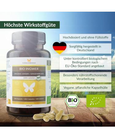 Buy 200 Organic Ginger Capsules 600mg - High-Dose Vegan Certified Organic EU Eco-Standard - Made in Germany (144g) - Buy Online on GoSupps.com