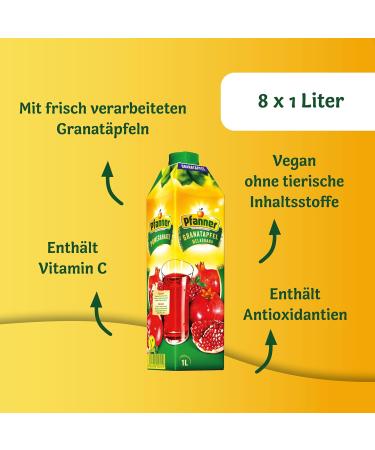 Pfanner Pomegranate Fruit Drink (8 x 1L) - 25% Fruit Content - Bulk Pack Pomegranate Beverage for Refreshing Taste - Buy Online on GoSupps.com