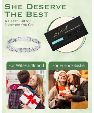 Jeracol Titanium Steel Magnetic Bracelet for Women - Lucky Clover Design with Folding Clasp - Adjustable & Includes Sizing Tool - Gift Box Included - Buy Online on GoSupps.com