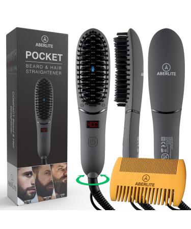 Aberlite Pocket - Compact Beard Straightener for Men - Ionic & Anti-Scald Technology - Beard Straightening Heat Brush Comb Ionic - for Home and Travel