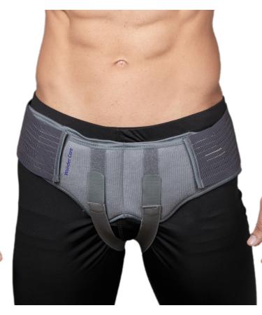 Wonder Care - Grey Inguinal Hernia Support Truss for Double Inguinal or Sports Hernia with one Removable Compression Pads & Adjustable Groin Straps Surgery & Injury Recover-XL XL(40-46")