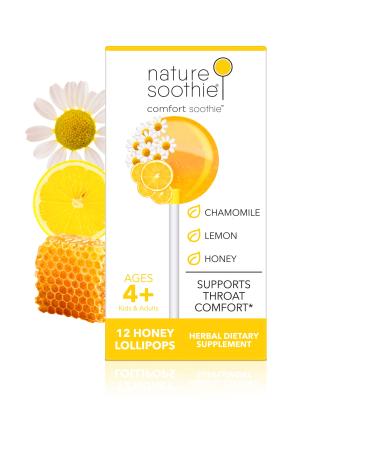 Nature Soothie Comfort Soothie Honey Lollipops with Herbal extracts That Support Throat Comfort - Lemon & Chamomile Extract (12 Lollipops) 12 Count (Pack of 1) Comfort Soothie