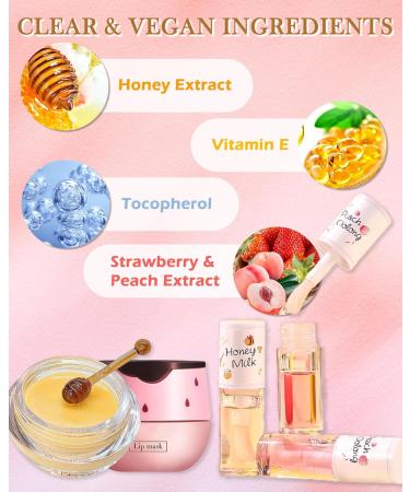 2PCS Strawberry Lip Balm Honey Pot Lip Mask & Hydrating Lip Glowy Oil Lip Care Set Lip Moisturizing Treatment Nourishing Lip Gloss Reduce Lip Line & Plump Dry Cracked Lip Scrub Exfoliator -Set B - Buy Online on GoSupps.com