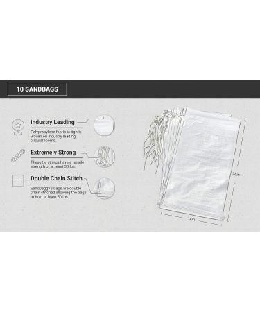 Sandbaggy Sandbags 14 x 26 White | Military Grade | Pack of 10 Bags | Flood Protection for Homes & Businesses - Buy Online on GoSupps.com
