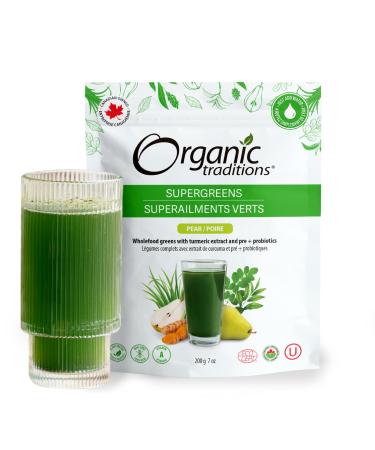 Organic Traditions Super Greens Superfood Powder with Turmeric Pear Flavour Organic Greens Powder Smoothie Booster 200g/7oz Bag