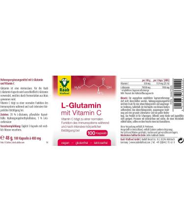 Raab Vitalfood L-Glutamine - Natural Vitamin C from Acerola | 100 Vegan Gluten-Free Capsules - Buy Online on GoSupps.com