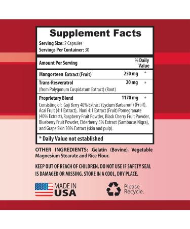 mangosteen capsules - MANGOSTEEN FRUIT EXTRACT COMPLEX WITH RESVERATROL ACAI FRUIT POMEGRANATE NONI FRUIT GOJI BERRY - Pomegranate vitamins for memory - resveratrol supplement - 2 Bottles 120 Cap - Buy Online on GoSupps.com