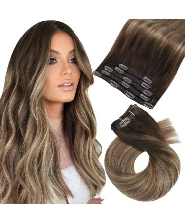 Moresoo Balayage Hair Extensions Clip in 5Pieces 70Grams Brown Ombre Clip in Hair Extensions Highlights 12inch Natural Hair Extensions for Women Clip ins Full Head 12 Inch (Pack of 1) # 4/10/16