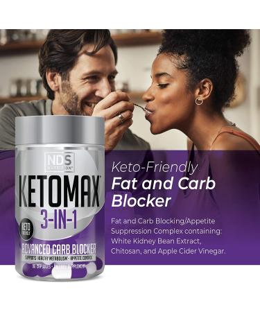 NDS Nutrition Keto-Max Advanced 3-in-1 - 90 Capsules Keto Pills for Fat Loss, Carb Blocker & Appetite Suppressant with White Kidney Bean, Chitosan, Raspberry Ketones, and Vanadium - Buy Online on GoSupps.com