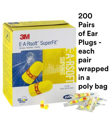 3M Ear Plugs 200 Pairs/Box E-A-Rsoft SuperFit 312-1256 Uncorded Foam NRR 33 - Ideal for Drilling, Grinding, Machining, Sawing, Sanding, and Welding - Disposable Ear Plugs for Maximum Protection - Buy Online on GoSupps.com