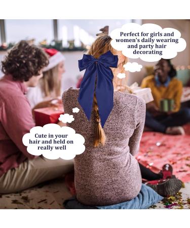 Blue Hair Bow Big Hair Bows for Women Solid Color Bow Hair Clips with Long Ribbon French Blue Bow Hair Clip Soft Satin Silky Hair Bows Cute Gifts for Women Girls (Navy Blue) - Buy Online on GoSupps.com