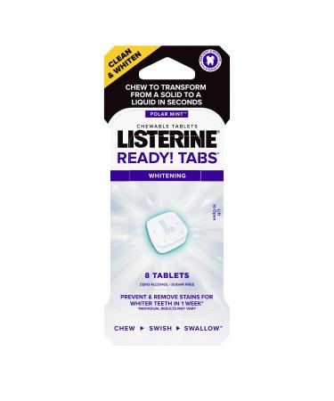 Listerine Ready! Tabs Whitening Chewable Tablets with Polar Mint Flavor to Help Fight Bad Breath  Gently Whiten Teeth & Kill Bad Breath Germs On the Go  Sugar-Free  Gluten-Free  8 ct