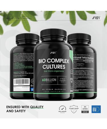 BioCultures Complex - 60 Billion CFU Probiotic Supplement for Gut Health - 17 Live Strains with Lactobacillus Acidophilus & Bifidobacterium - 60 Capsules - Buy Online on GoSupps.com