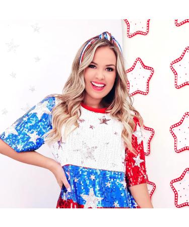 Lanmerry Knotted Headband for Women's Hair 4th of July Hair Accessories Thick Headbands Sequins Kids Headbands Hair Bands Sparkly Headbands Girls Fashion Gifts 0-Red White Blue - Buy Online on GoSupps.com