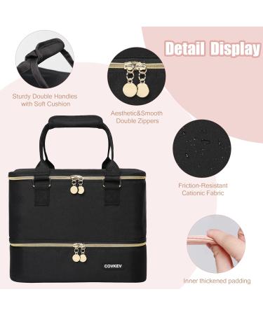 Covkev Nail Polish Organizer - Holds Lamp, 40 Bottles, Manicure Tools - Double-Layer Bag Case in Black - Buy Online on GoSupps.com